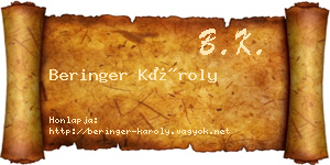 Beringer Károly névjegykártya