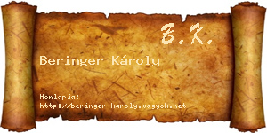 Beringer Károly névjegykártya
